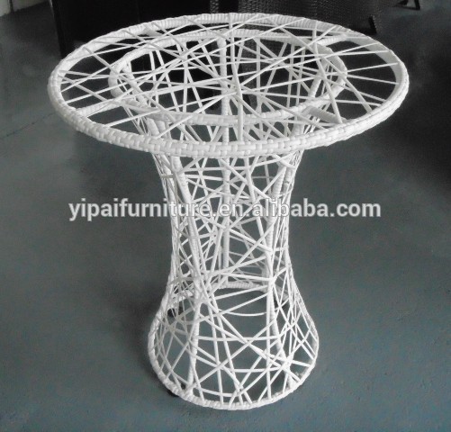 3PCSrattan white small round size glass top coffee table and chair